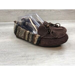 The Sak Women's‎ Moccasin Slippers Brown Suede Knit Trim 7.5 Comfort Shoes
